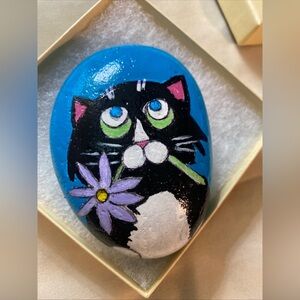 Hand-Painted Cat Rock Art